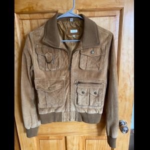 AQUA Real Suede Leather Camel Brown Bomber Jacket